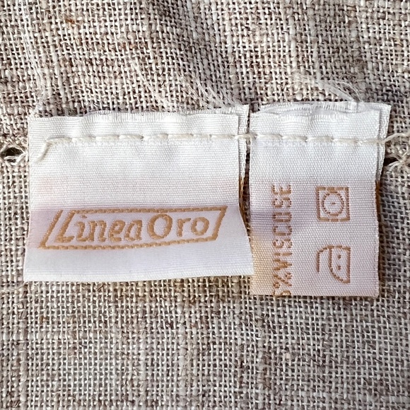 Vintage Linea Oro Linen Blend Beige 32" Square Beaded Floral Table Cloth - Picture 6 of 10